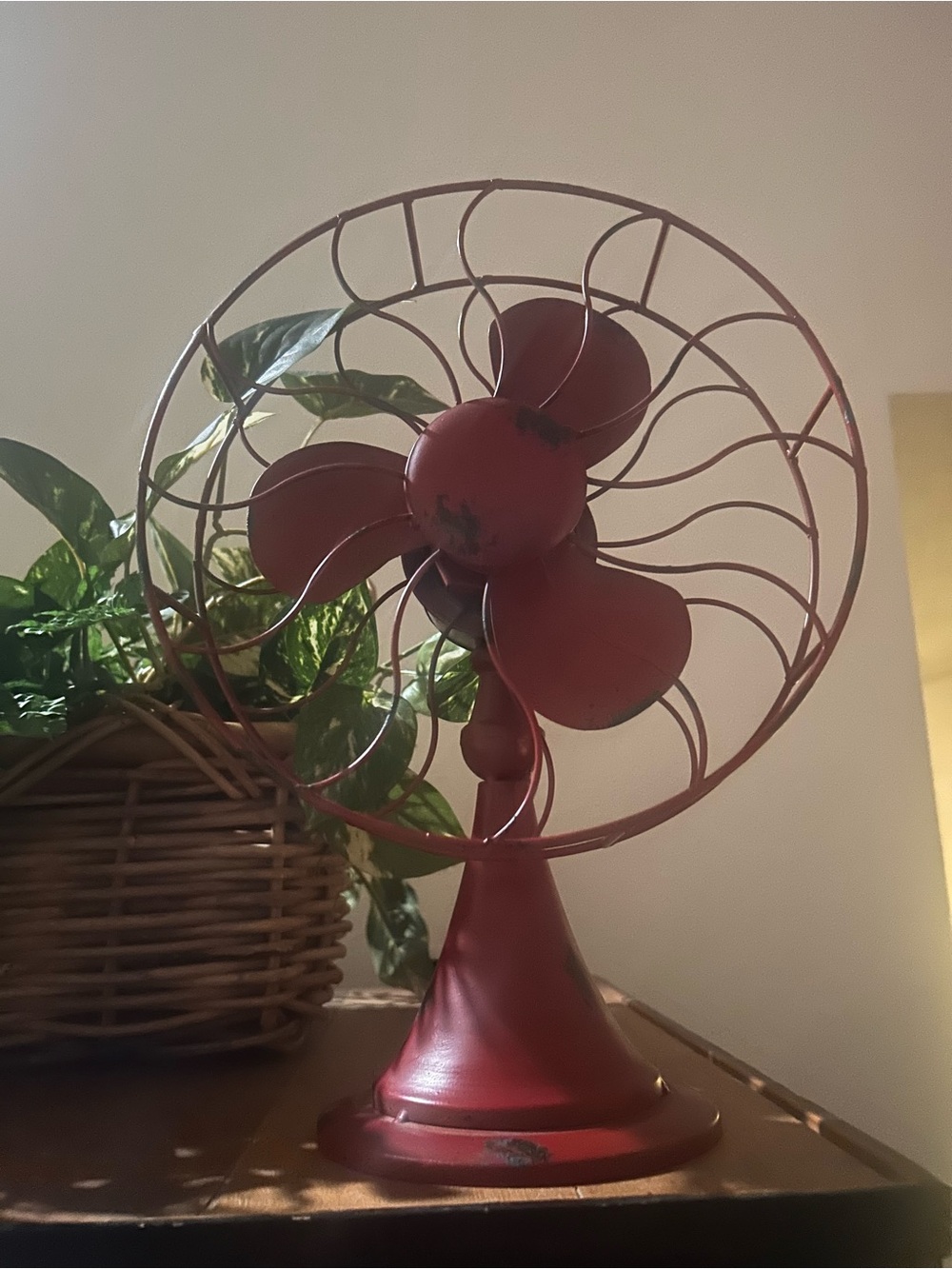 Hobby Lobby Rustic Vintage Metal Distressed Burgundy Fan Decoration Accent Piece